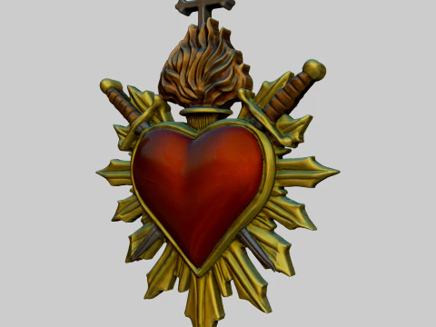 Two Swords scared heart wall ornament decor 3D Print Model