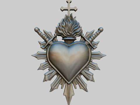 Two Swords scared heart wall ornament decor Model Cetak 3D