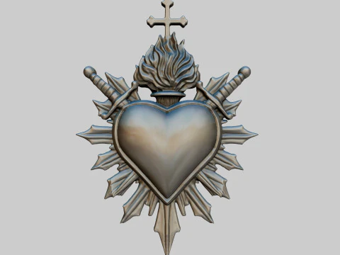 Two Swords scared heart wall ornament decor 3D Print Model