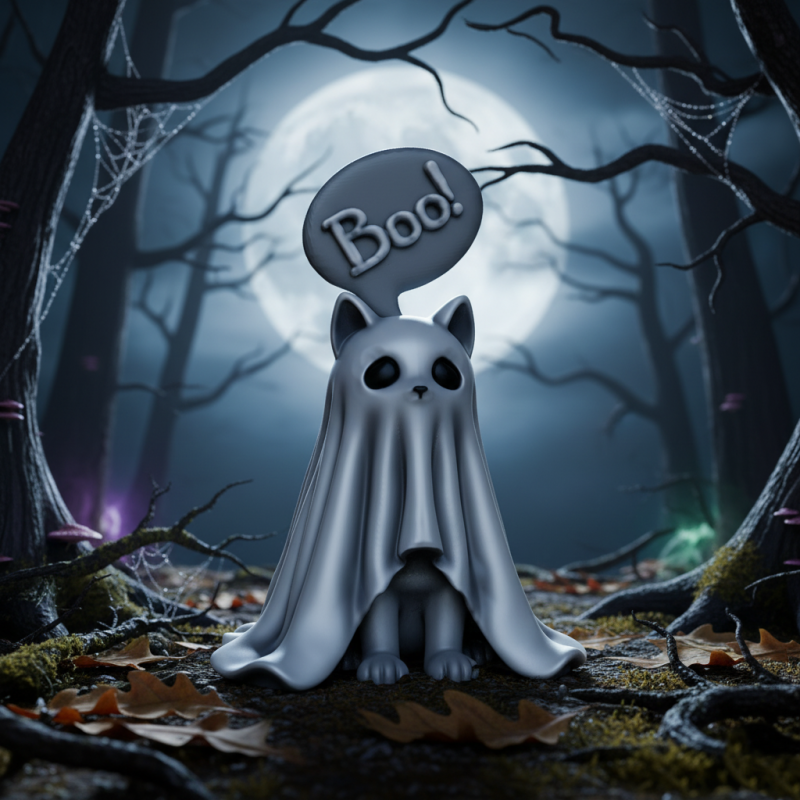 Halloween Boo cute Ghost Cat Modello di stampa 3D .c4d .max .obj .3ds .fbx .stl .blend 
