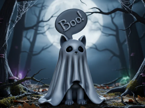 Halloween Boo Kucing Hantu yang lucu Model Cetak 3D