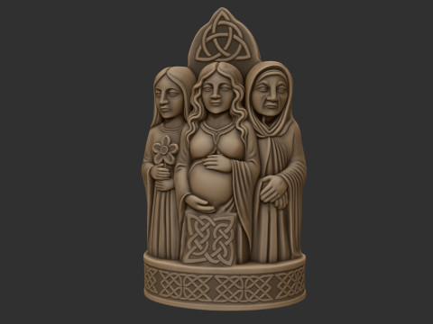Celtic Triple Goddess Beeldje STL voor 3D-printen Lage ondersteuning FDM 3D printmodel