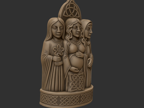 Celtic Triple Goddess Beeldje STL voor 3D-printen Lage ondersteuning FDM 3D printmodel