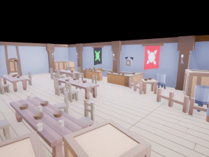 düşük poli ortaçağ barı ve genel merkezi 3D Model