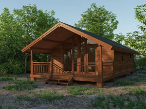 pequena casa de madeira para viver na natureza Modelo 3D