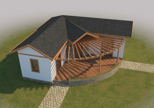 prefabric house with pergola Model 3D .c4d .max .obj .3ds .fbx .stl .blend 