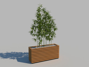wooden planter box with bamboos and pebbles 3D मॉडल