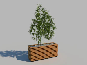 caixa de plantador de madeira com bambus e seixos Modelo 3D