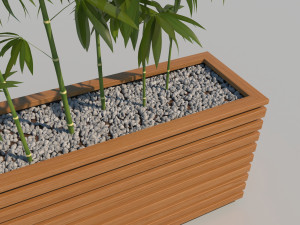 wooden planter box with bamboos and pebbles Modèle 3D