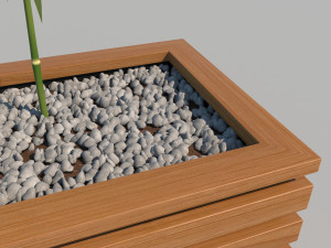 wooden planter box with bamboos and pebbles Modèle 3D