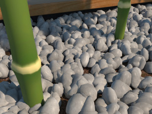 wooden planter box with bamboos and pebbles Modèle 3D