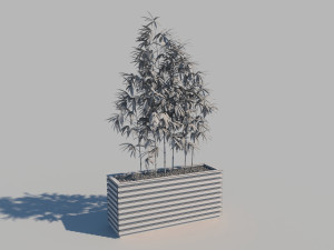 wooden planter box with bamboos and pebbles Modèle 3D