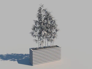 wooden planter box with bamboos and pebbles 3D Model