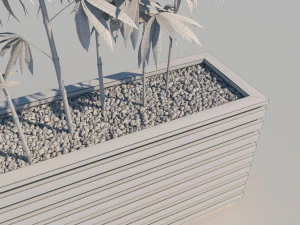 wooden planter box with bamboos and pebbles 3D Model