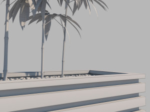 wooden planter box with bamboos and pebbles Modèle 3D