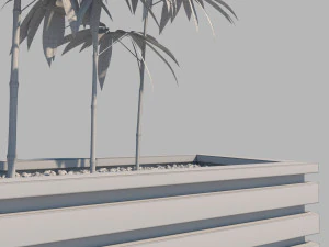 wooden planter box with bamboos and pebbles 3D Model