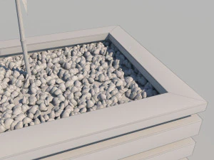 wooden planter box with bamboos and pebbles 3D Model