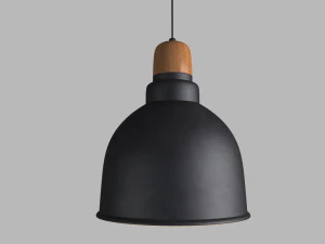 anthracite industrial pendant lamp with wooden detail 3D Model