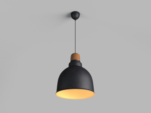 anthracite industrial pendant lamp with wooden detail 3D-Modell