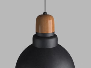 anthracite industrial pendant lamp with wooden detail 3D-Modell