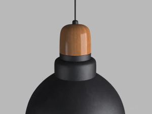 anthracite industrial pendant lamp with wooden detail 3D Model
