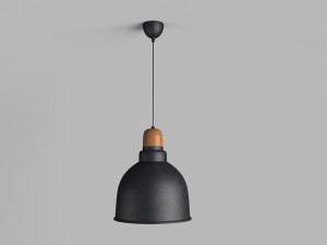 anthracite industrial pendant lamp with wooden detail 3D-Modell