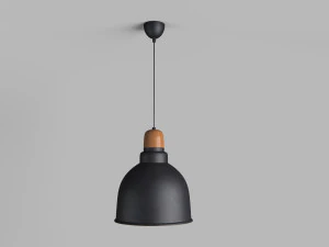 anthracite industrial pendant lamp with wooden detail 3D Model