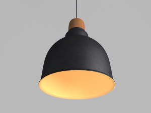 anthracite industrial pendant lamp with wooden detail 3D 모델