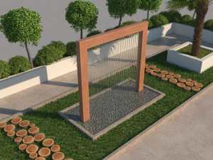 rain shower fountain in site garden design with plants 3D Model