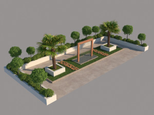 rain shower fountain in site garden design with plants 3Dモデル