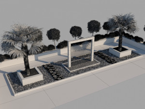 rain shower fountain in site garden design with plants 3Dモデル