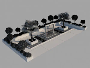 rain shower fountain in site garden design with plants 3D Model