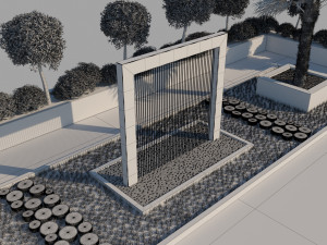 rain shower fountain in site garden design with plants 3Dモデル