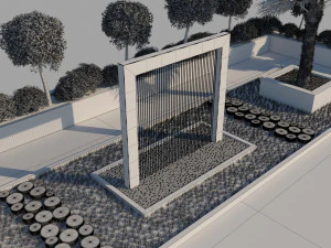 rain shower fountain in site garden design with plants 3D Model