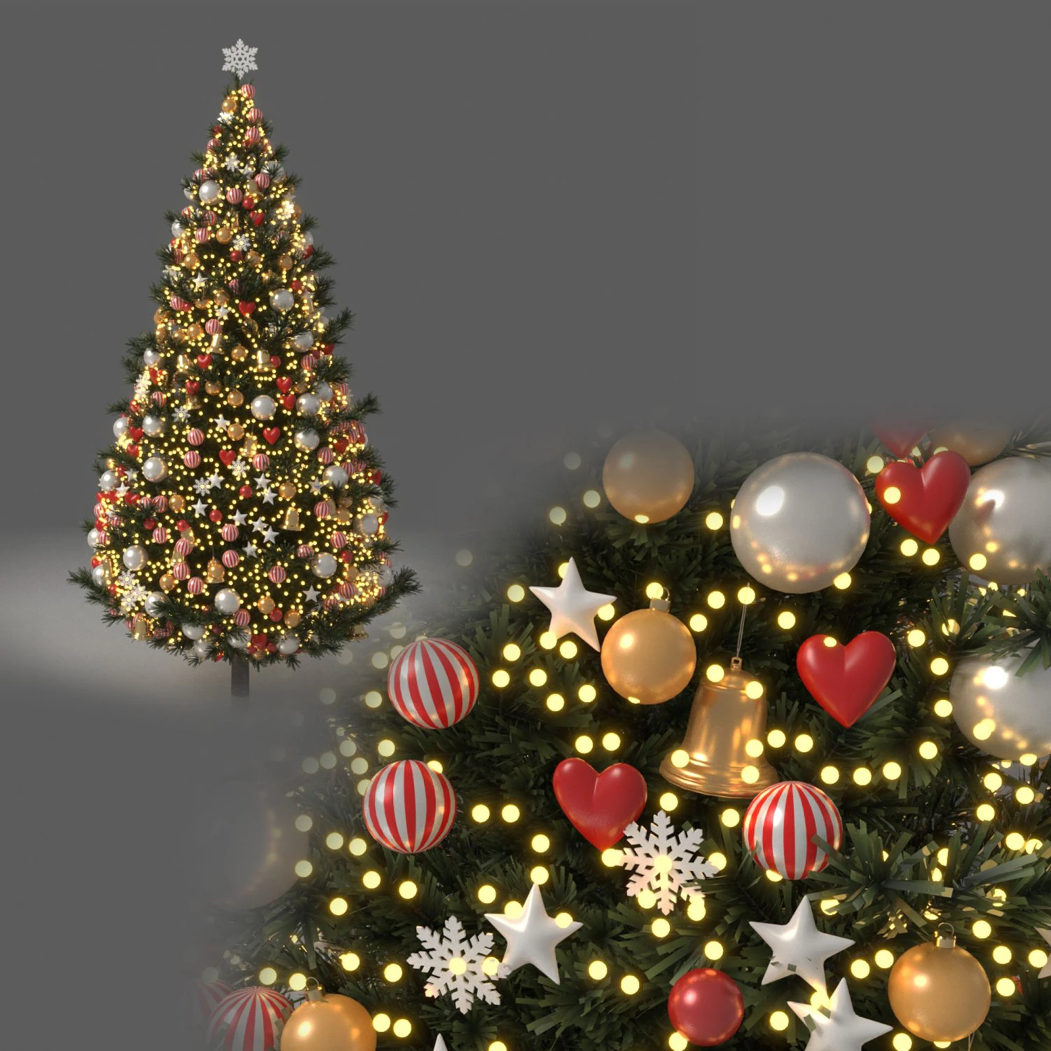 Christmas Tree With Ornaments 3D Model .c4d .max .obj .3ds .fbx .stl .blend