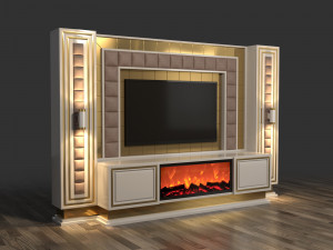 TV Unit With Fireplace 3D Model