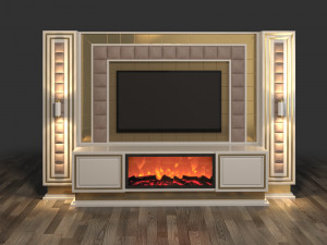 TV Unit With Fireplace 3D Model