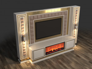 TV Unit With Fireplace 3D Model