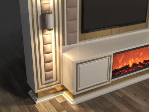 TV Unit With Fireplace 3D Model