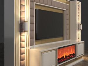 TV Unit With Fireplace 3D Model