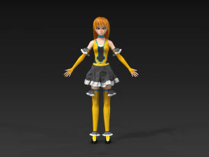 anime girl low poly character rigged with clothes low-poly 3D Model