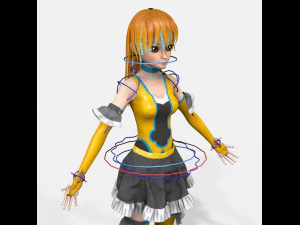 옷으로 조작된 애니메이션 소녀 로우 폴리 캐릭터 로우 폴리 3D 모델