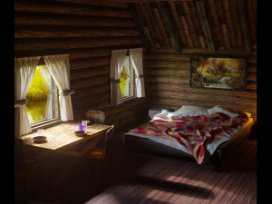 cozy room in a wooden house 3D Model
