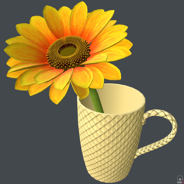 sunflower in cup 3D मॉडल .c4d .max .obj .3ds .fbx .stl .blend 