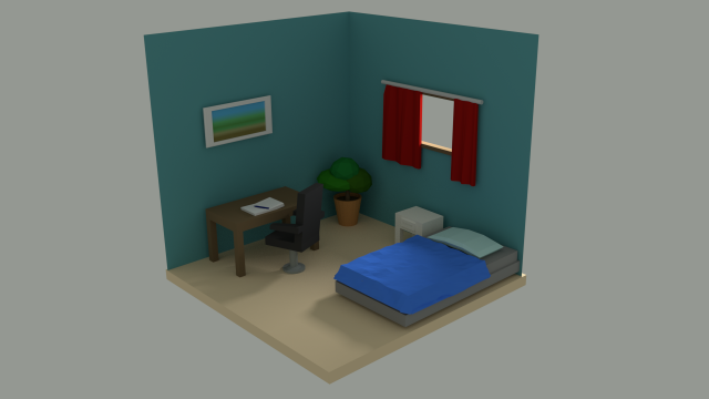 low poly bedroom 3D मॉडल .c4d .max .obj .3ds .fbx .stl .blend 