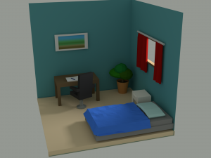 low poly bedroom 3D मॉडल