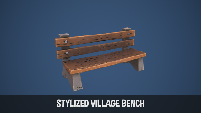 Stylized Village Bench 3D Model .c4d .max .obj .3ds .fbx .stl .blend 