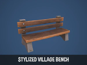 Stylized Village Bench 3D Model