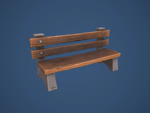 Stylized Village Bench 3D Model