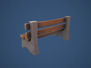 Stylized Village Bench 3D Model
